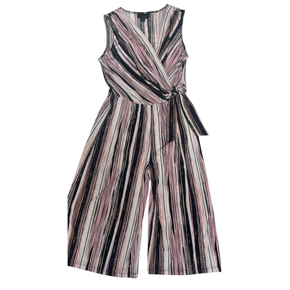 Connected Apparel Sleeveless Striped Wide Leg Jumpsuit Women's 8